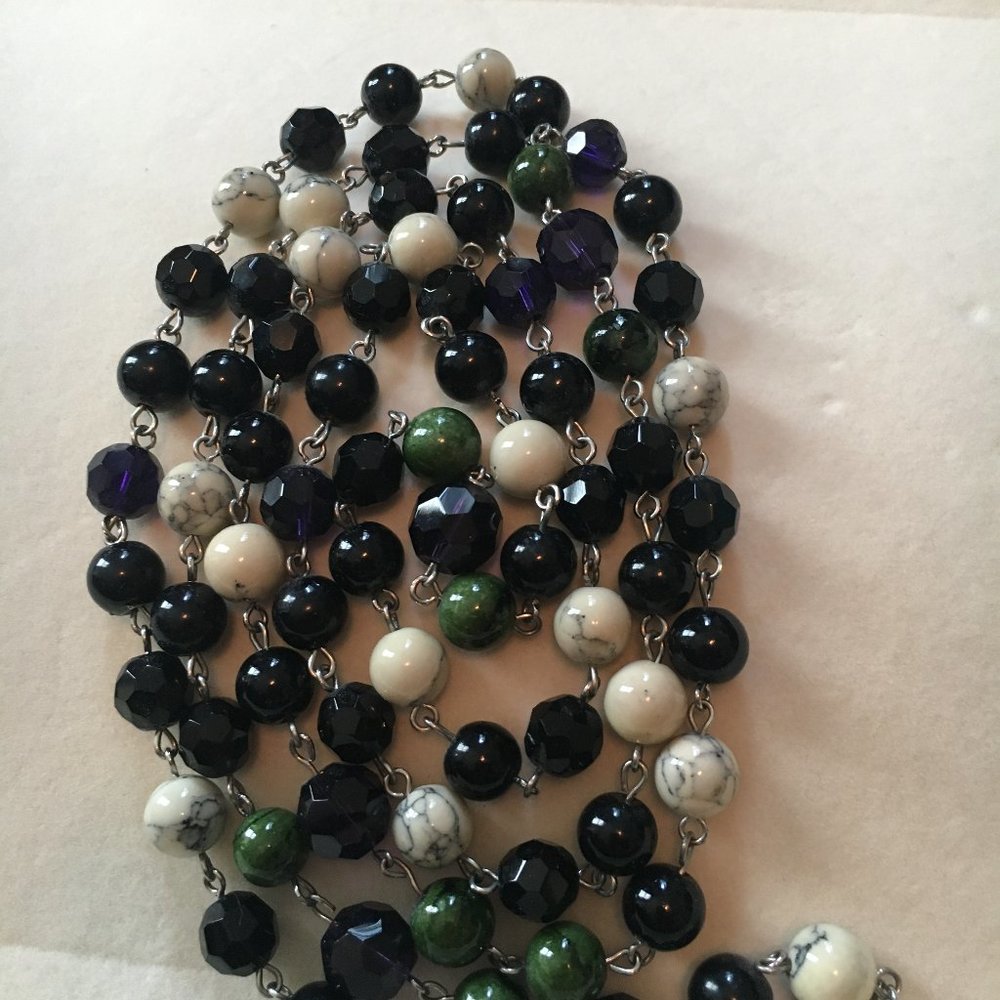 Long String of Mixed Glass and Stone Beads